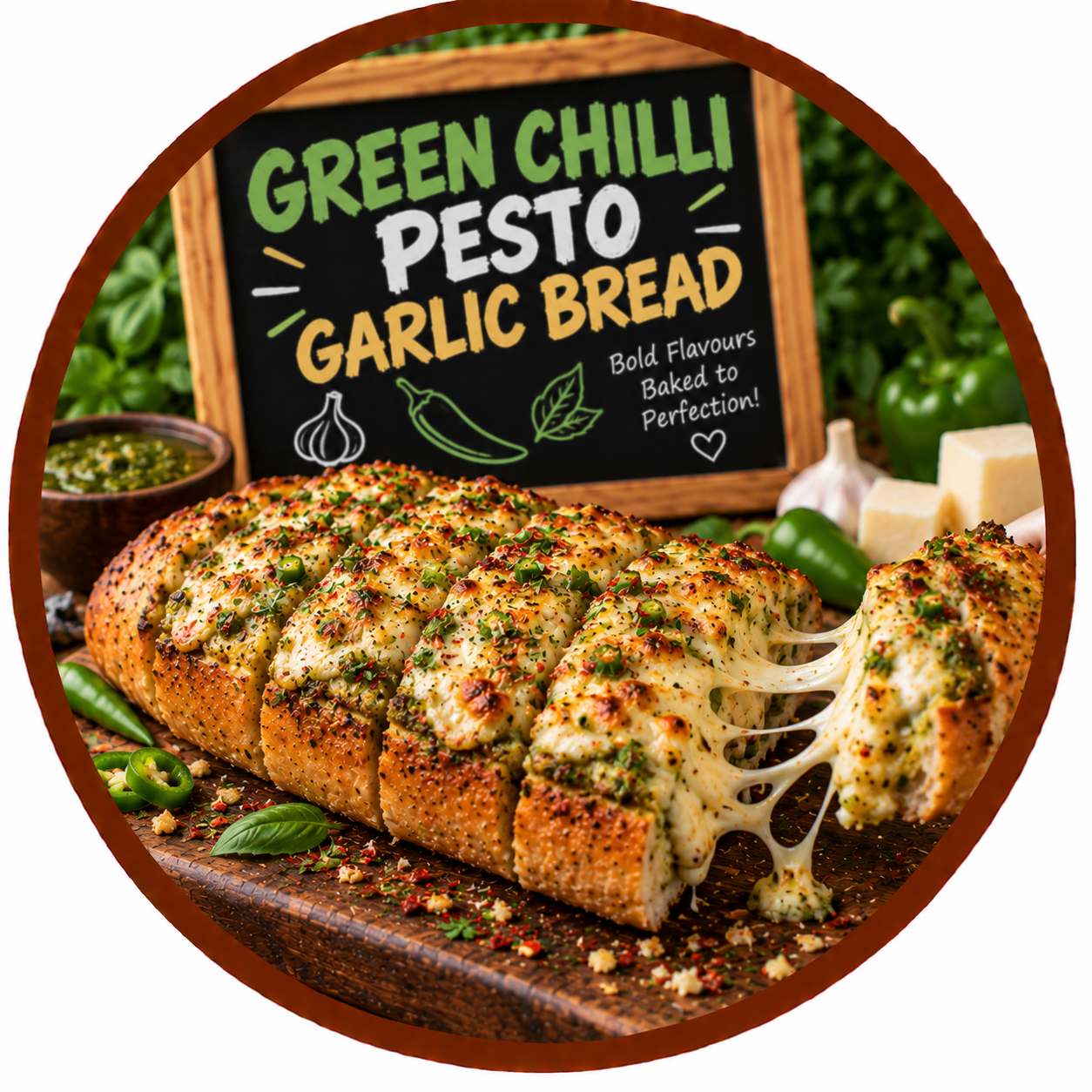 Green Chilli Pesto Garlic Bread