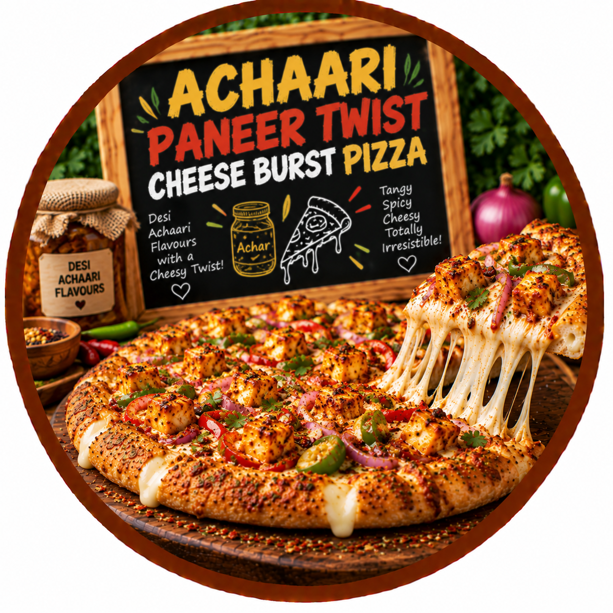 Achaari Paneer Twist Cheese Burst Pizza